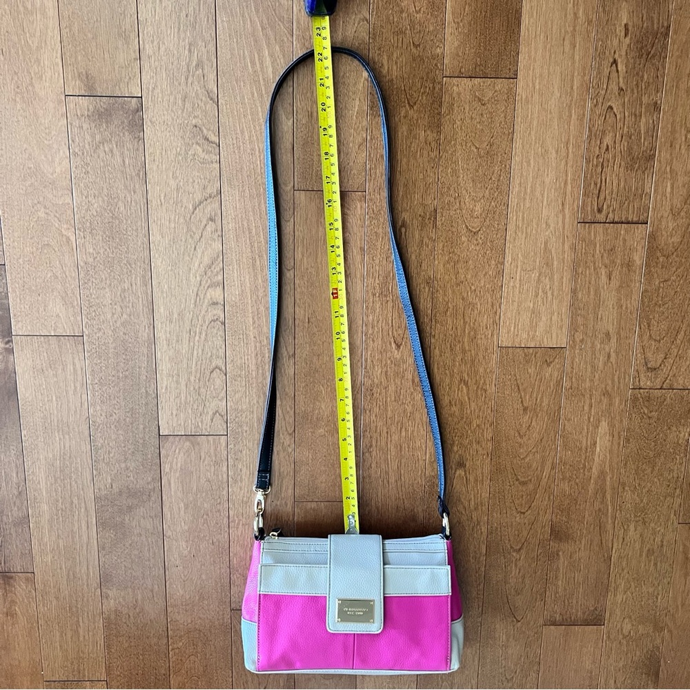 Tignanello Hot Pink Beige Black Leather Crossbody Clutch Handbag - Picture 11 of 17